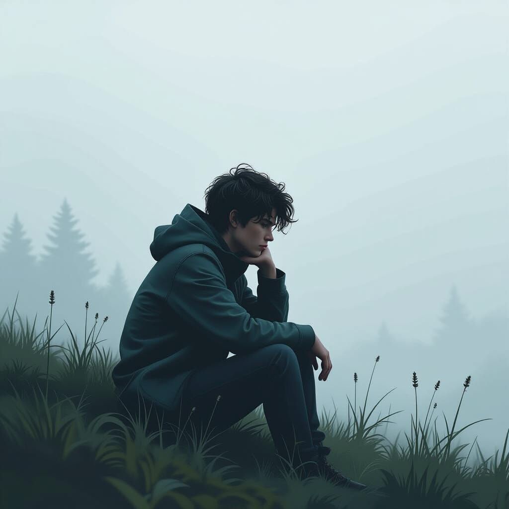 Contemplative Figure in Misty Ambiance: Digital Painting