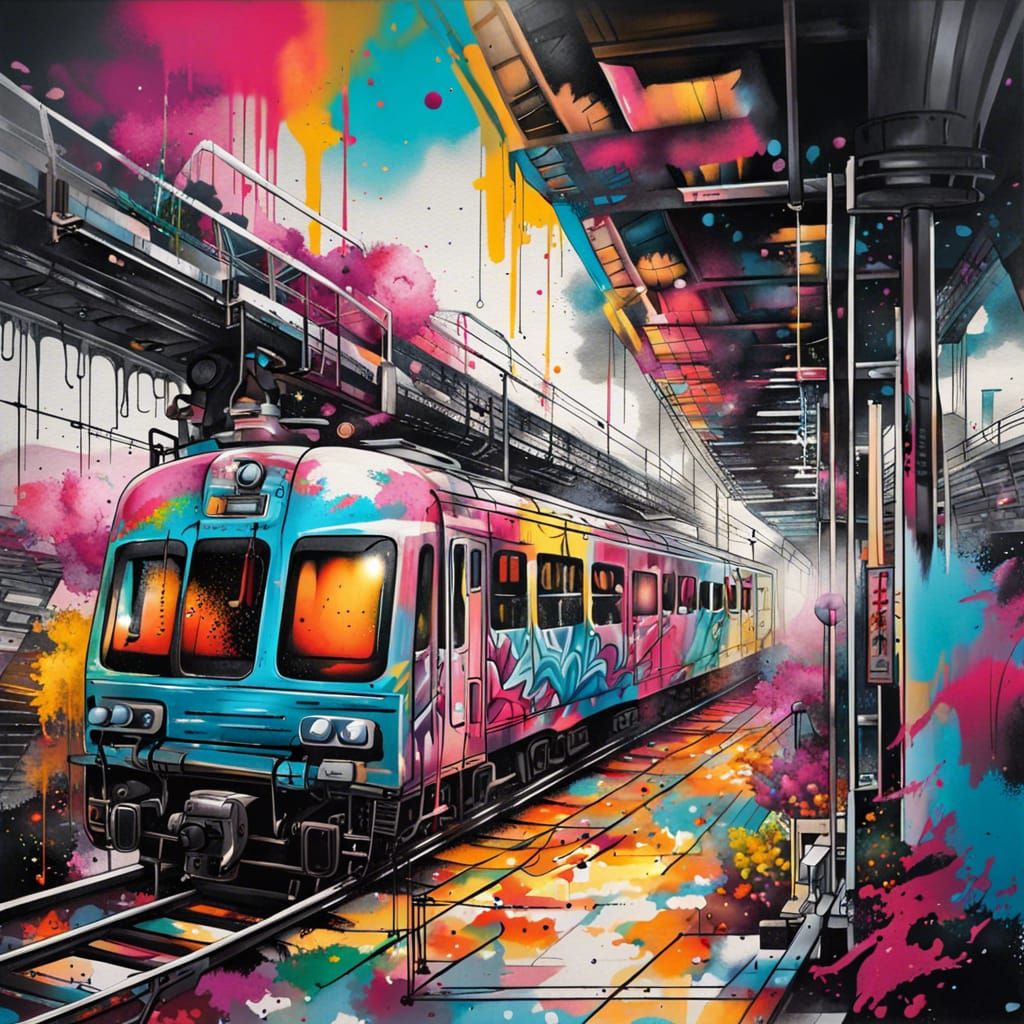Graffiti Art on Train in Japanese Art Style