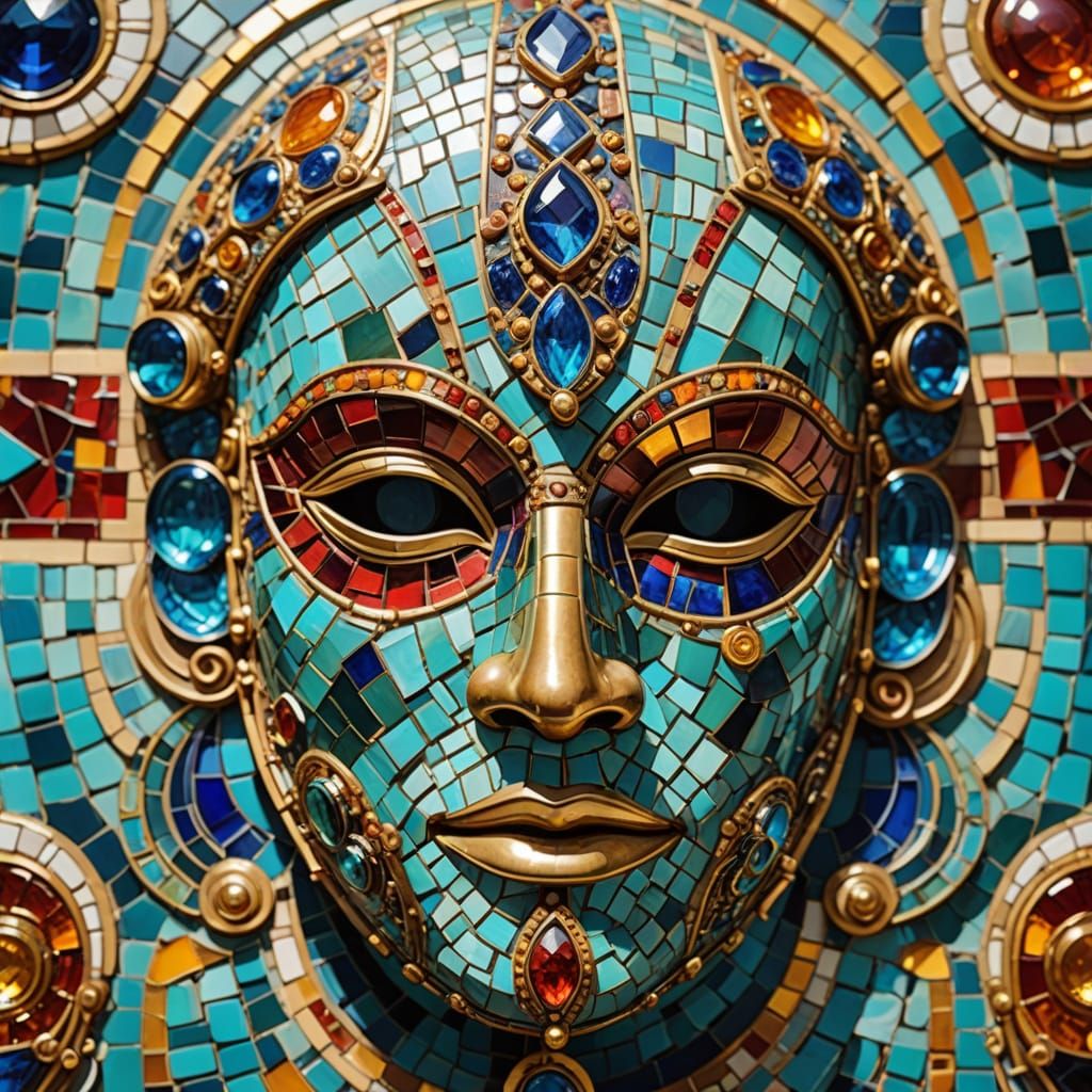 Byzantine Mosaic Mask in Vibrant Colors