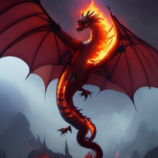 Epic Fire Dragon in Dark Fantasy Concept Art