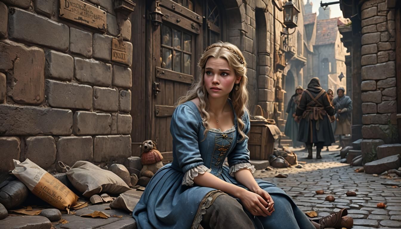 Cinderella Homeless in Alley: Fantasy Concept Art