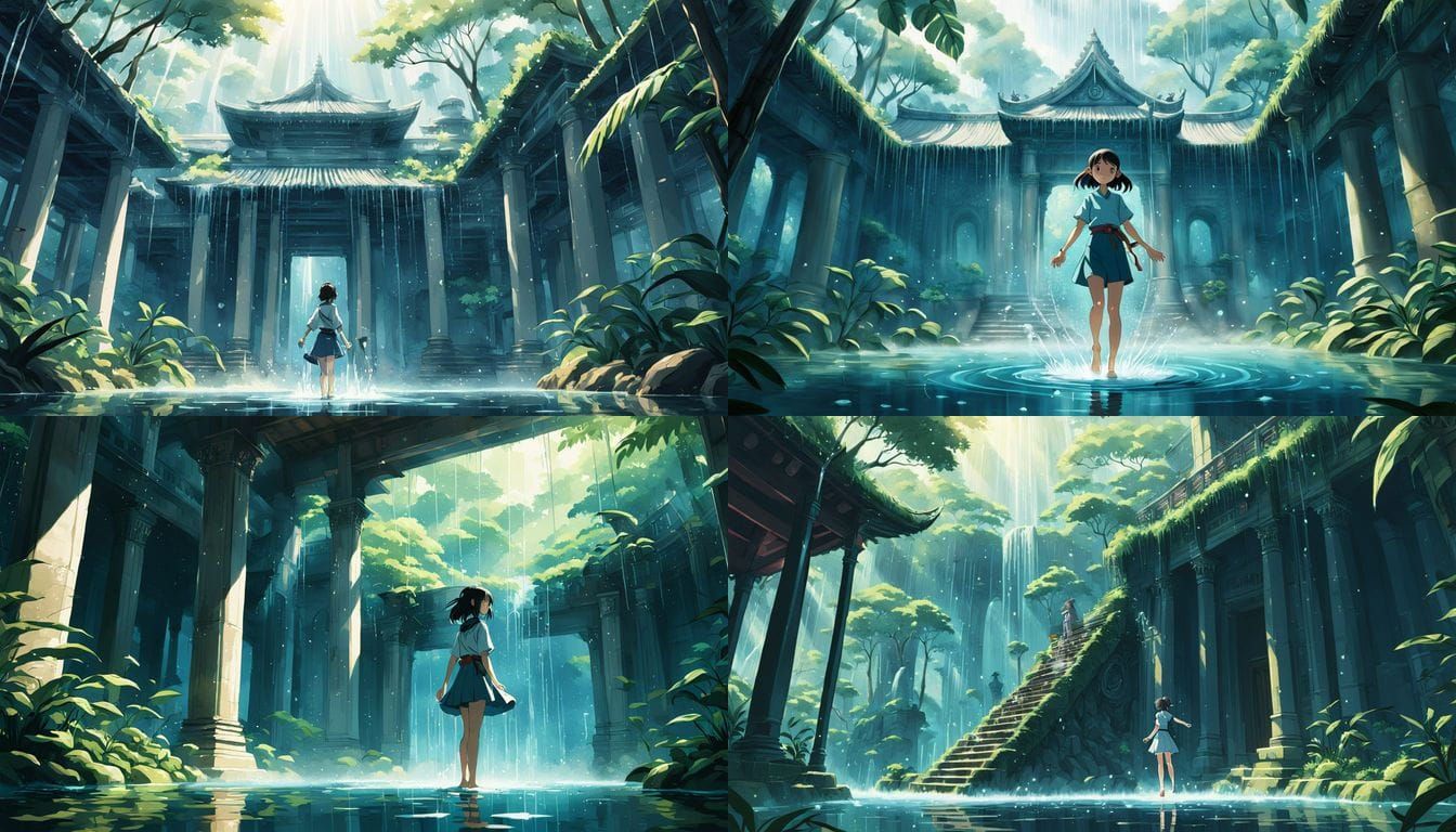 Young Water Bending Apprentice Soars in a Jungle Temple