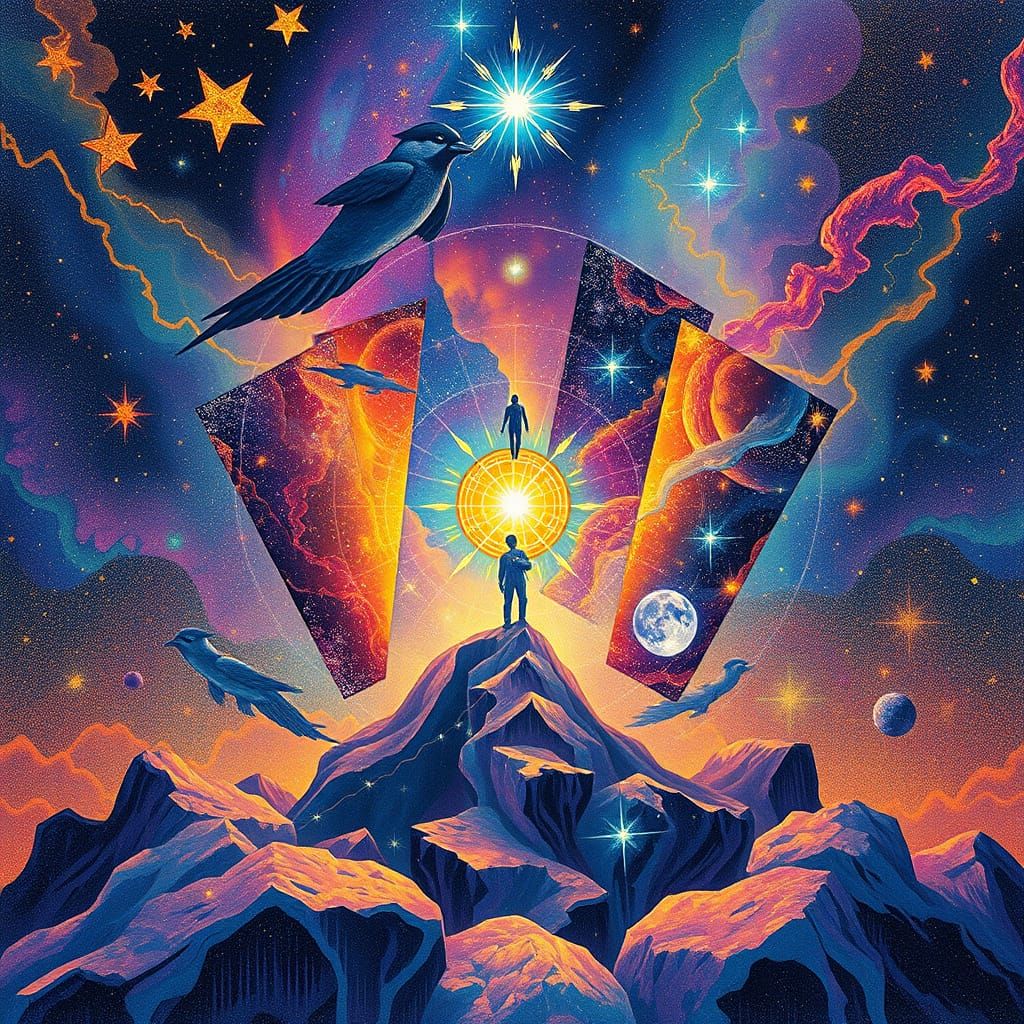 Holographic Cosmic Cards in Pablo Amaringo Style