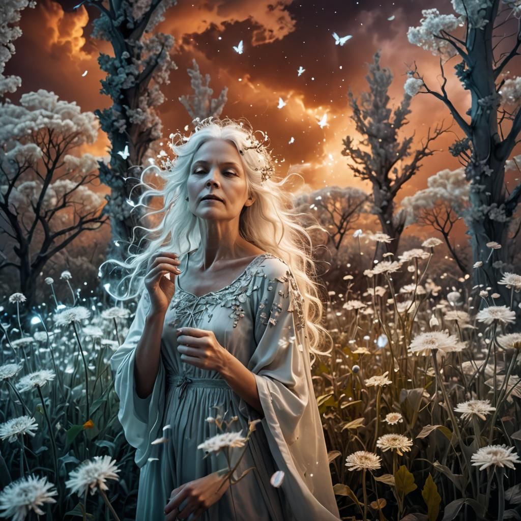 Surreal Infrared Dreamscape with Fairies
