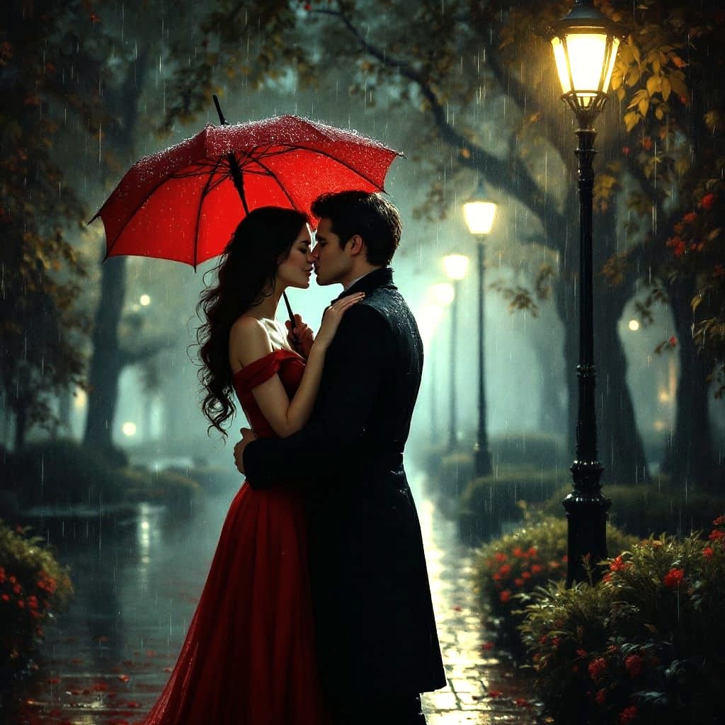 Romantic Moment in the Rain