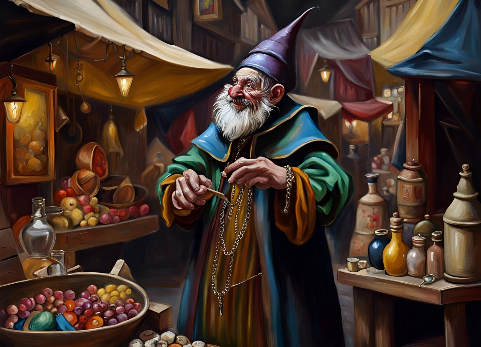 Medieval Market Scene in Impasto Oil Style