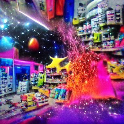 Futuristic Space Shop Explosion in Digital Art