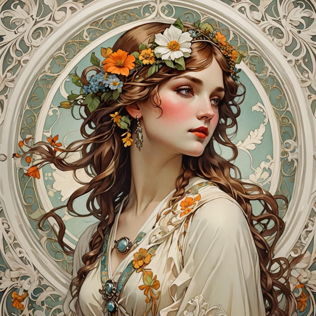 Hippie Woman in Art Nouveau Style