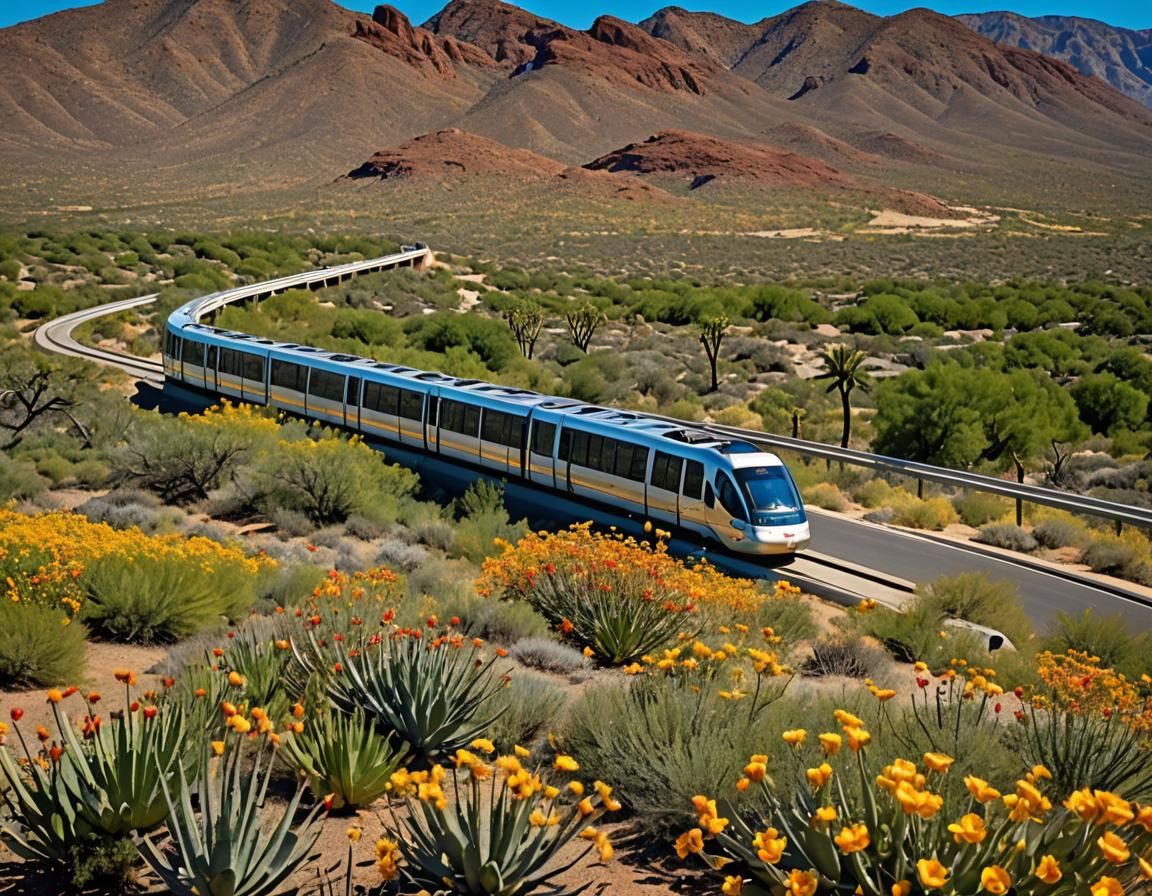Arizona Desert Vista with Golden Monorail