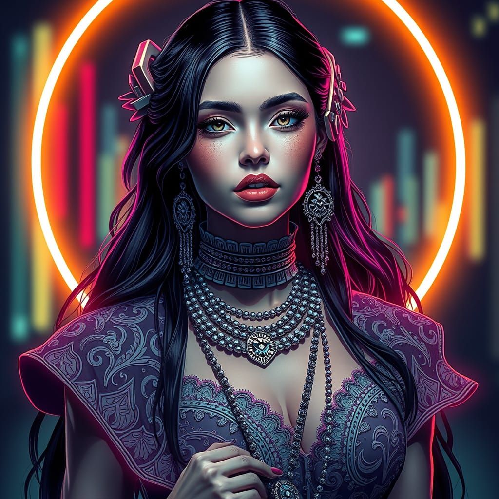 Neon Pixel Portrait of a Woman: Futuristic Digital Art