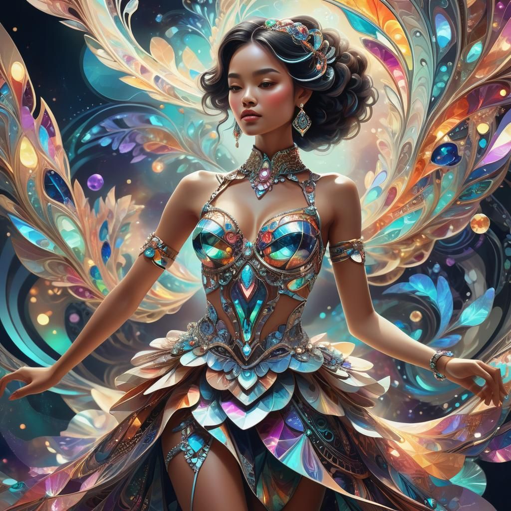 Futuristic Woman in Mixed Media Art