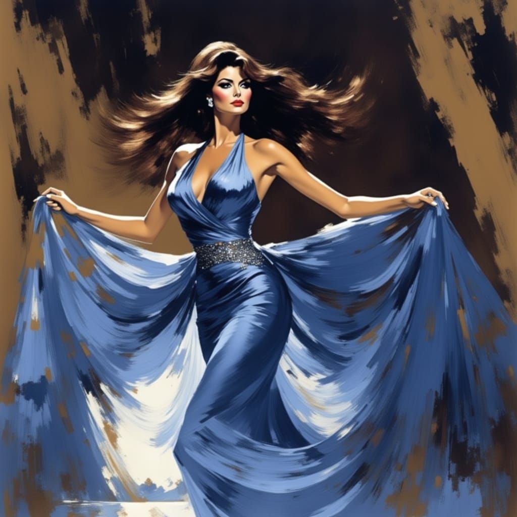 Queen Denise Richards in Blue Gown, Abstract Floating Moveme...