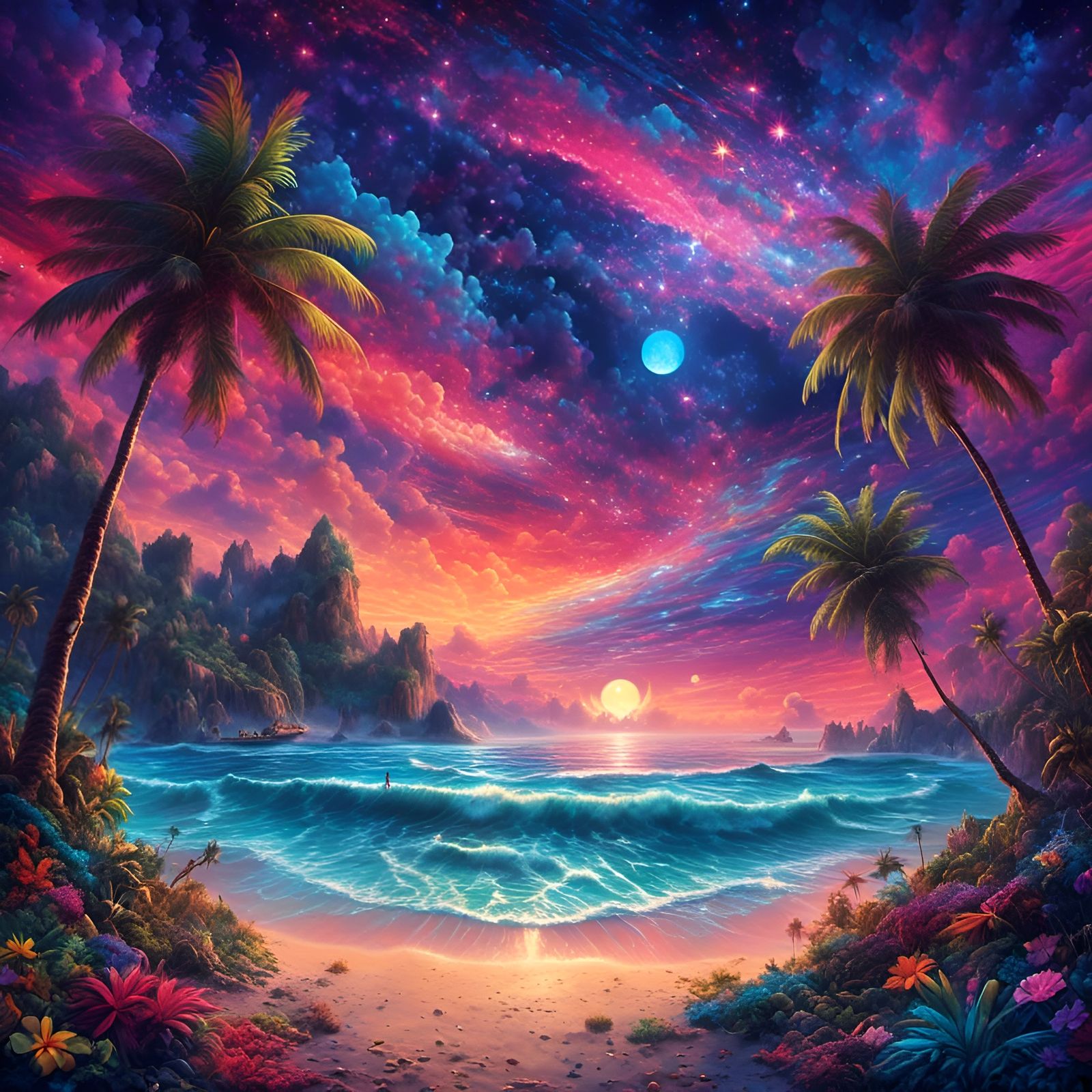 Psychedelic Paradise Beach Landscape in HD