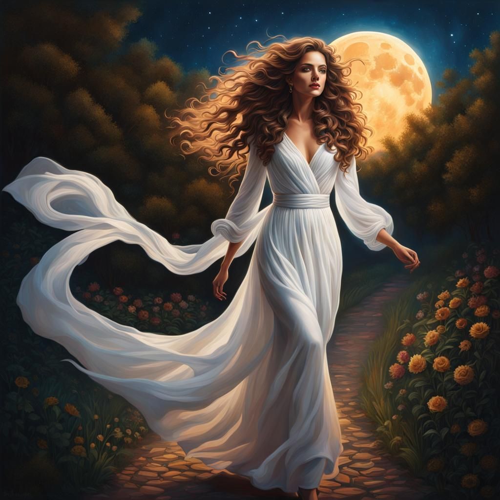 Moonlit Woman Portrait in Hyperrealistic Style