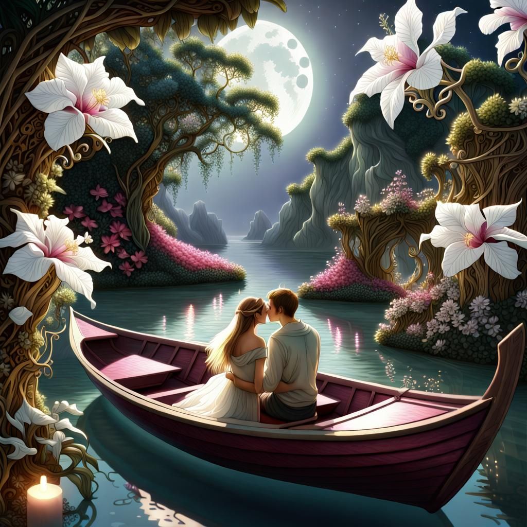 Elves Kissing in Orchid Estuary Garden Paradise