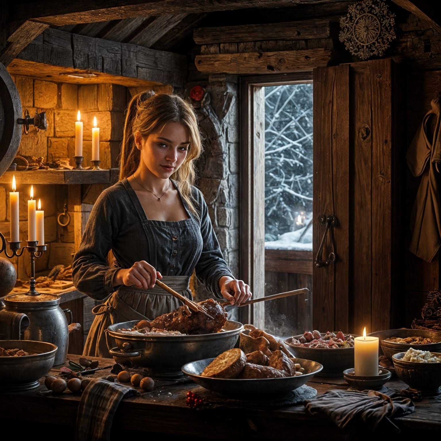 Medieval Kitchen Scene with Santa Claus