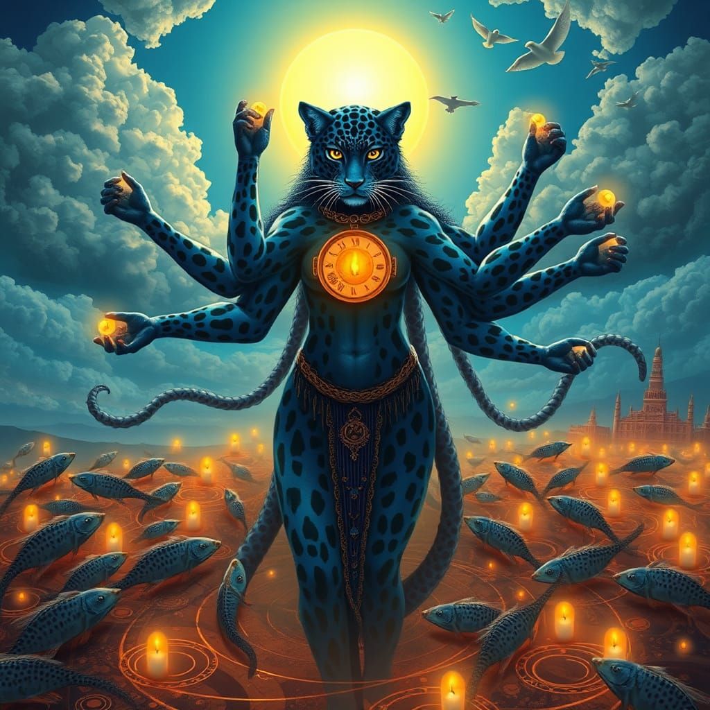 Goddess of Time with Jaguar Mice in Digital Art