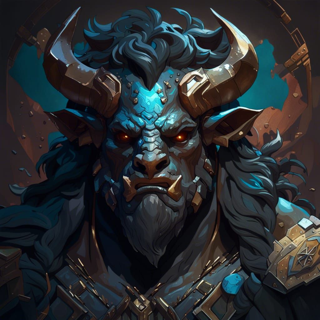 Earth Minotaur Portrait in Art Nouveau Style