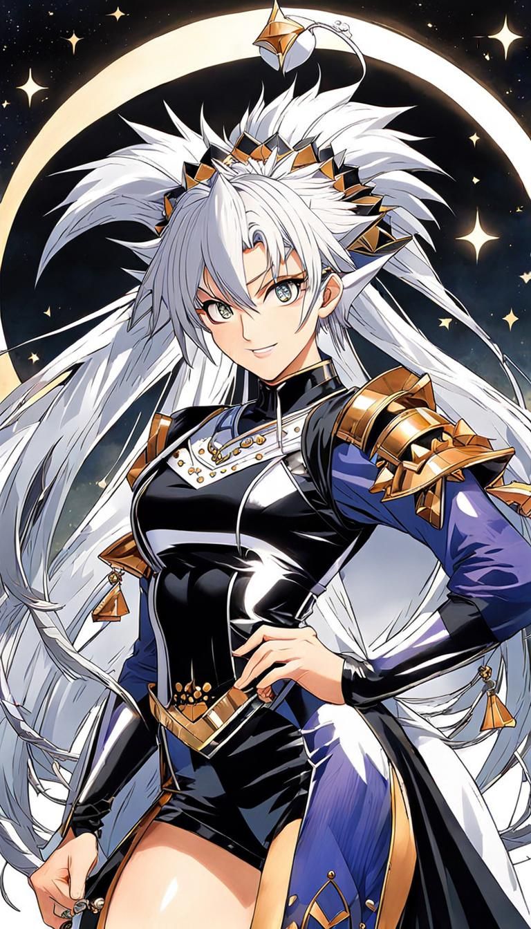 Anime Portrait of Silver-Haired Jester in Retro Style