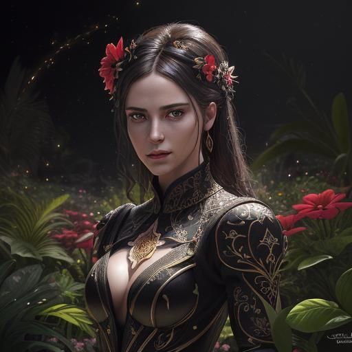 Epic Garden with Black, Red, and Gold Flowers