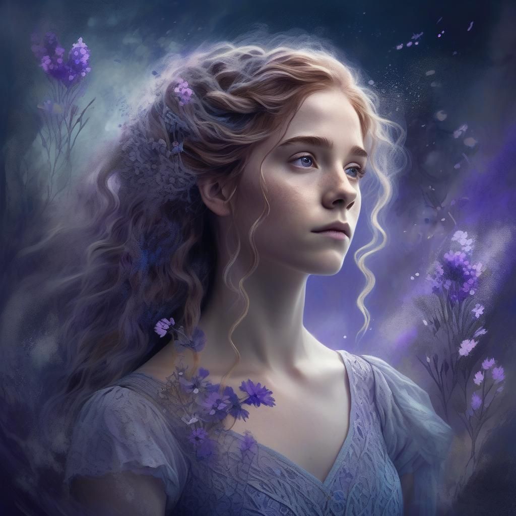 Fantasy Portrait of Woman with Flowers, Art Nouveau Style