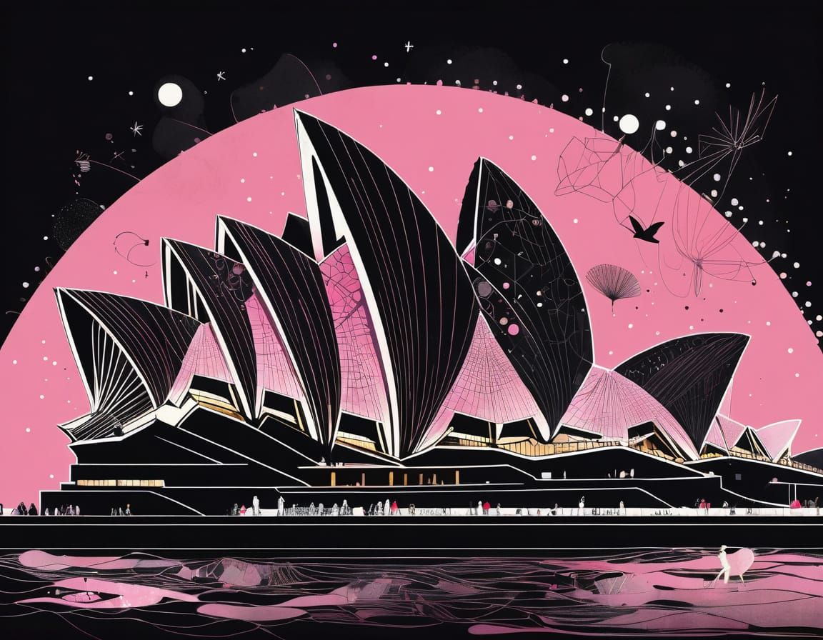 Sydney Opera House: Pink and Black Illustration
