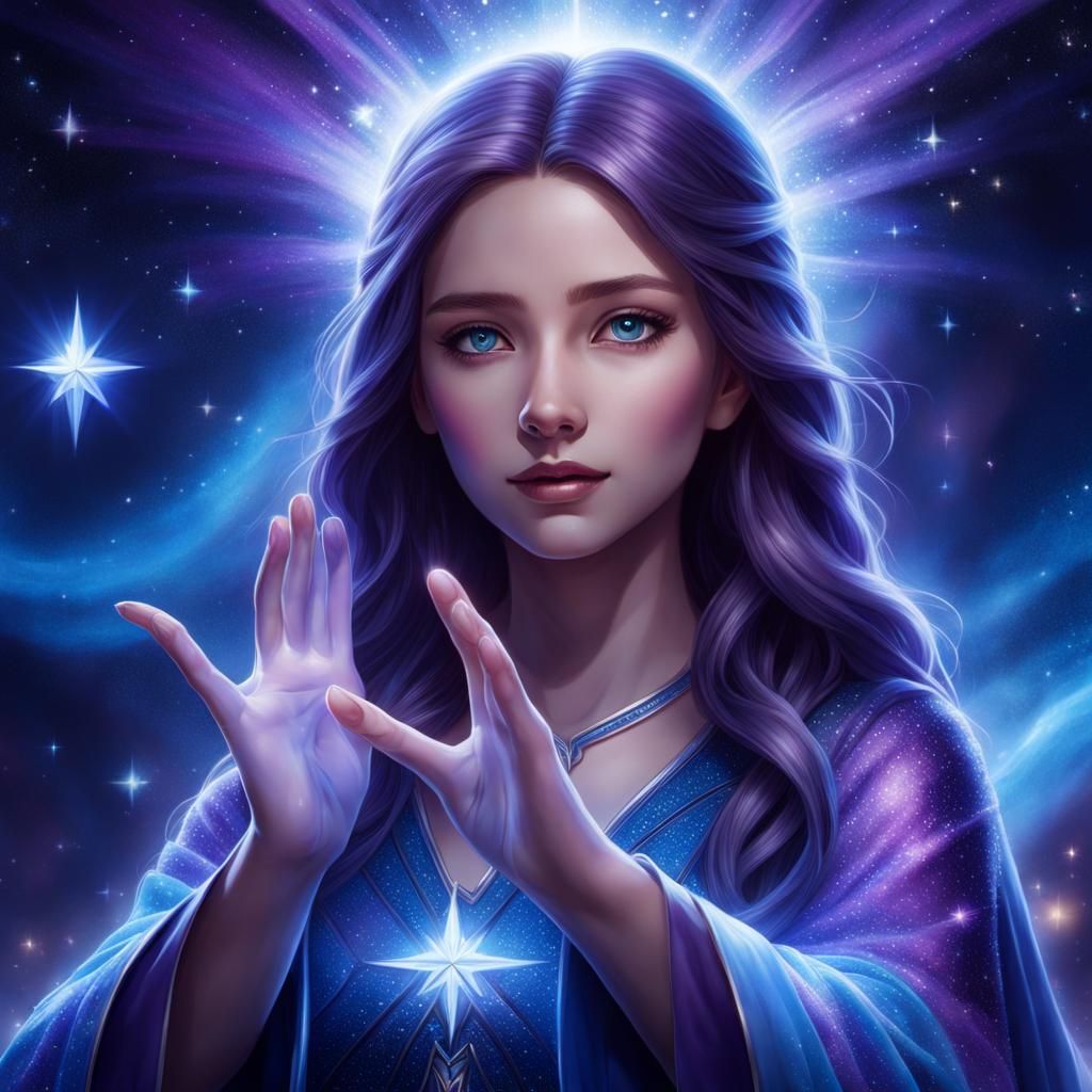 Starlight Bonds: A Female Wizard in Anime Style