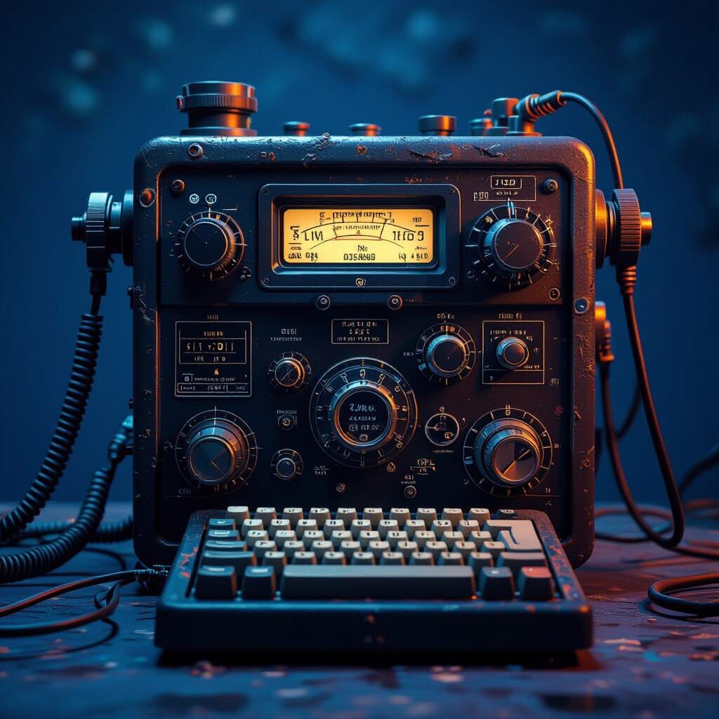 Old Ham Radio Station With CW Keyer In Deep Colors