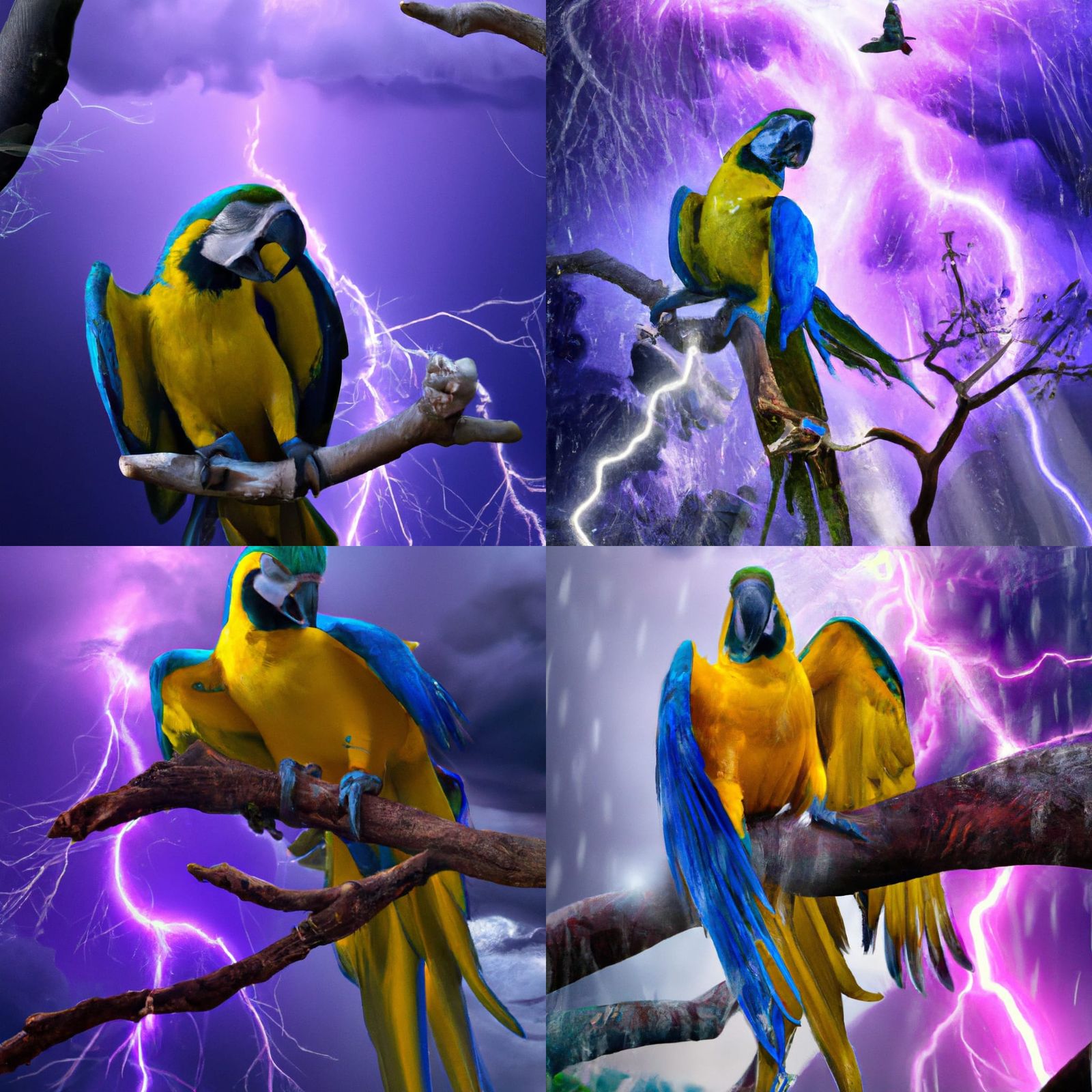 Blue and Yellow Parrot with Crystal in Storm