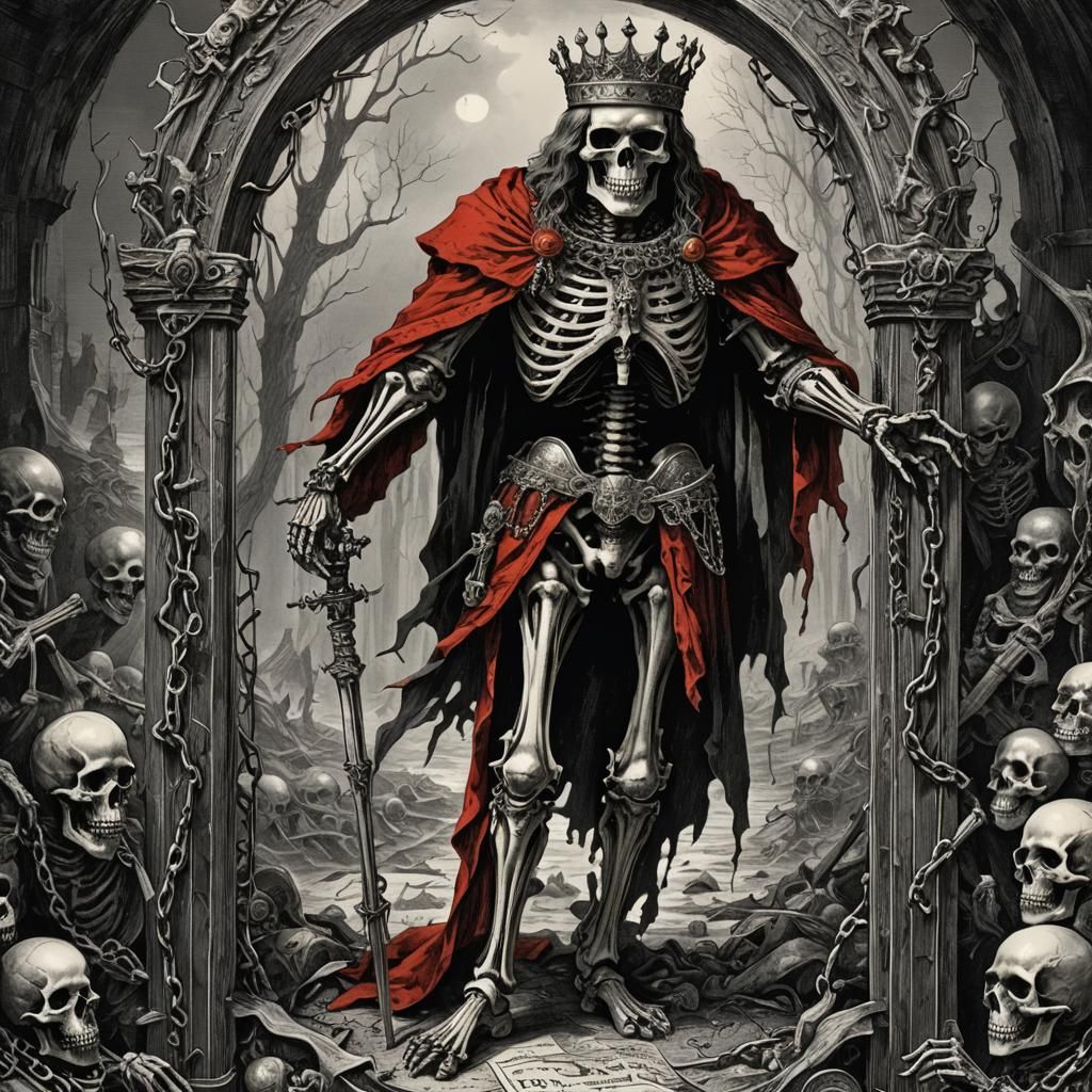 Skeleton King Tarot Card with Esoteric Symbols
