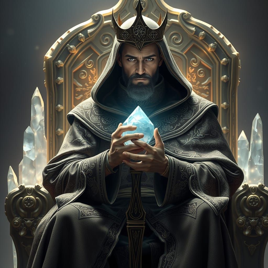 Regal Mage King in Crystal Throne with Majestic Cloak