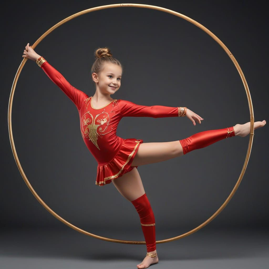 Gymnast Girl Doing Splits in Shiny Costume