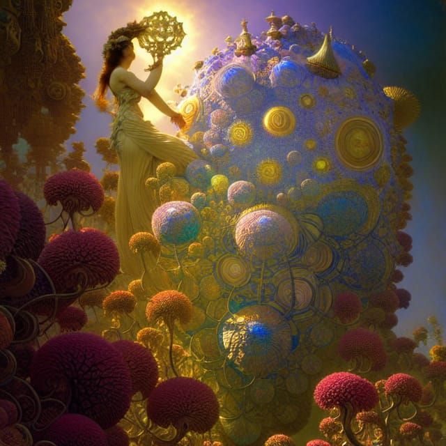 Fractal Crystal Mandelbulb with Garden Flowers