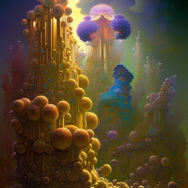 Bismuth Crystal Mandelbulb with Garden Flowers