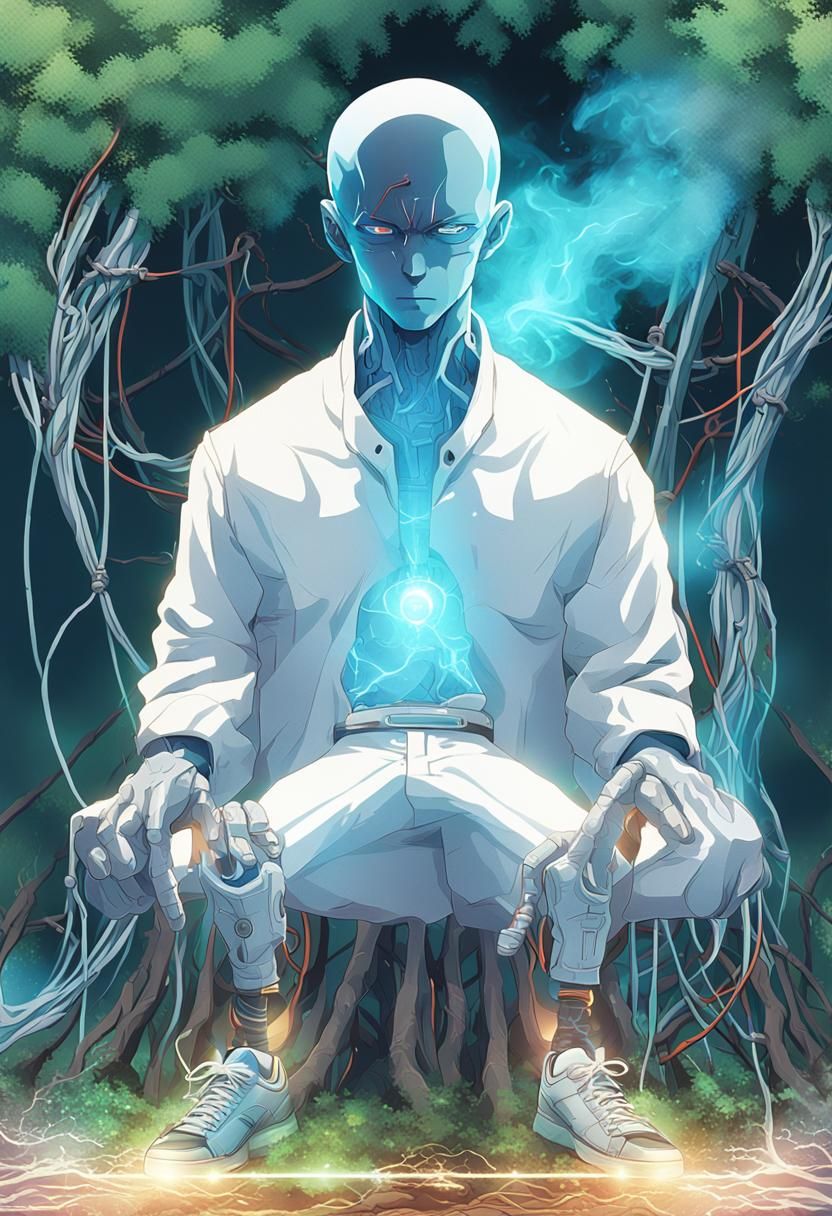 Cyborg Man with Glowing Circuits, Anime Key Visual