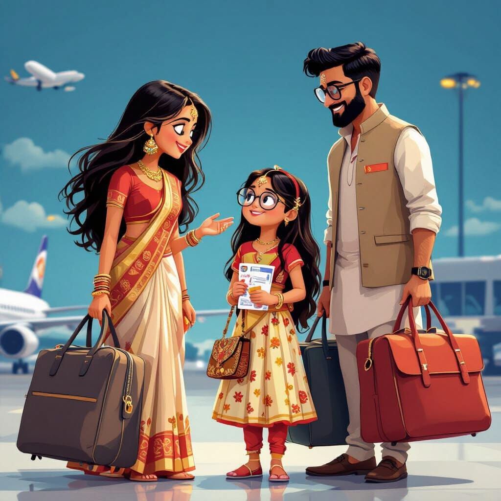 Indian Family's Airport Adventure in Vibrant, Lively Style