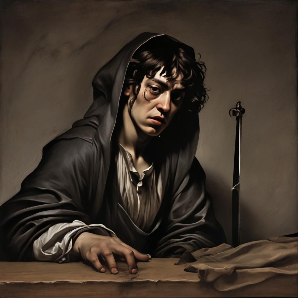 Dramatic Grimdark Scene in Caravaggio Style