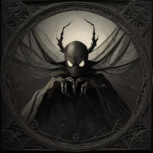 Macabre Spider Catches Fly in Web: Dark Fantasy