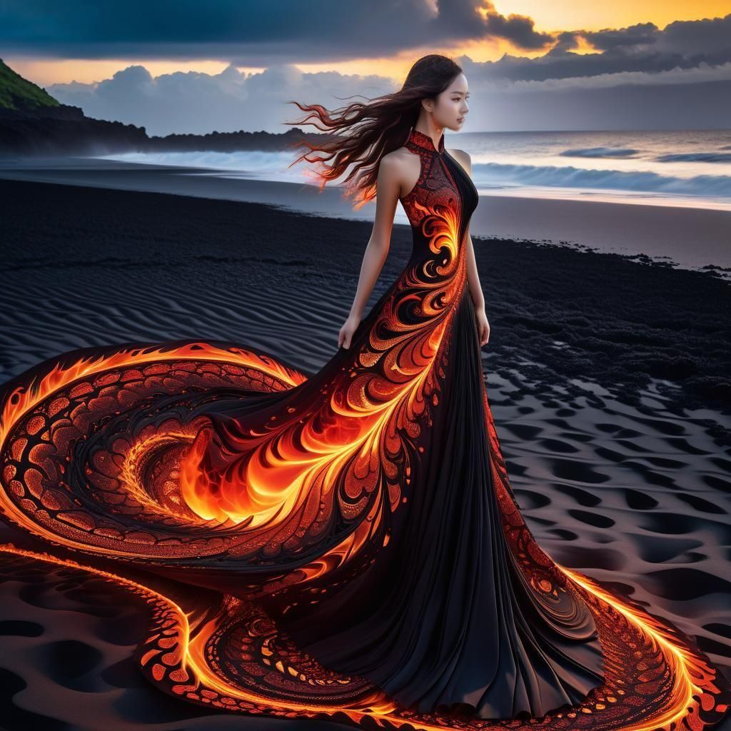 Lava Dress in Digital Watercolor Style