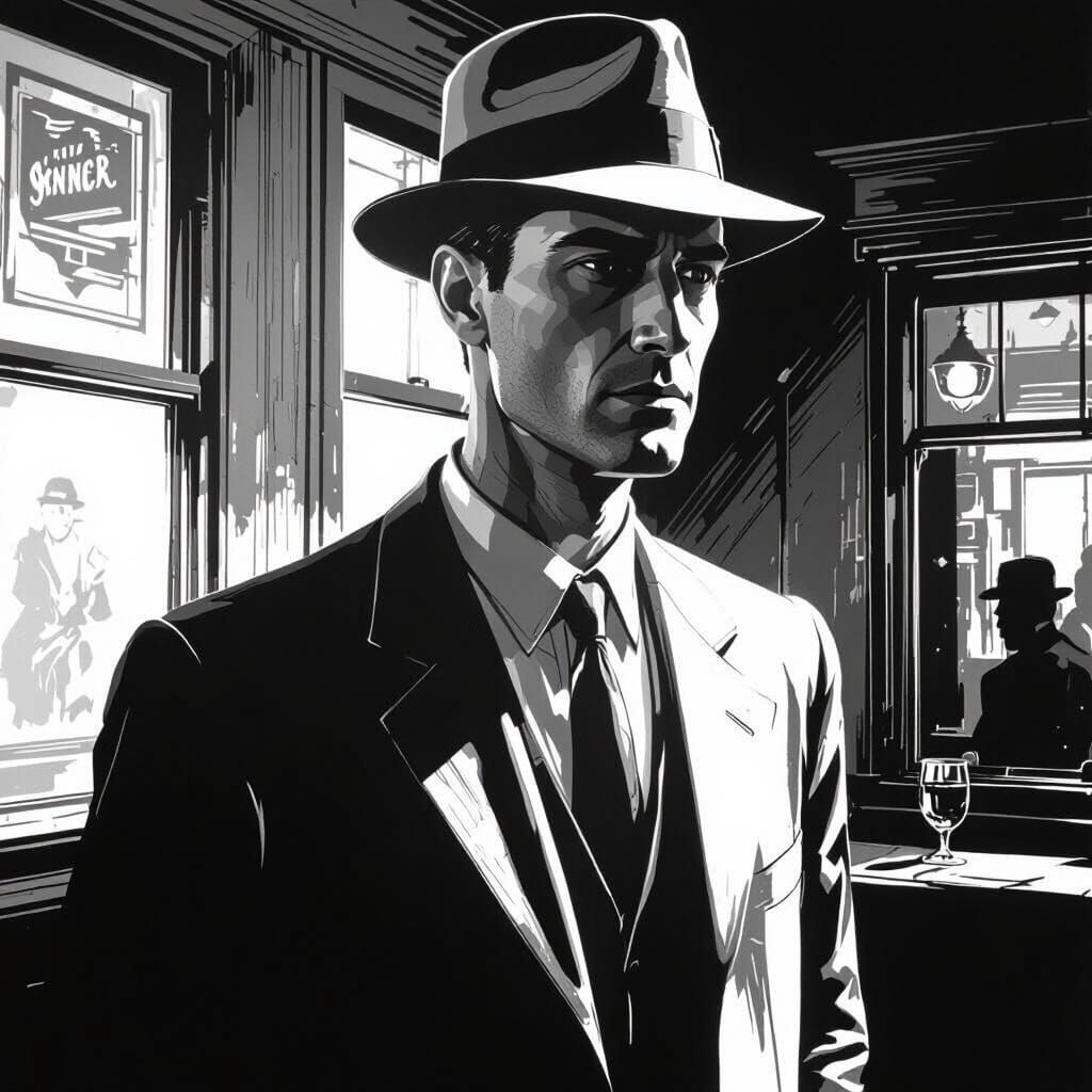 Melancholic Man in Film Noir Style