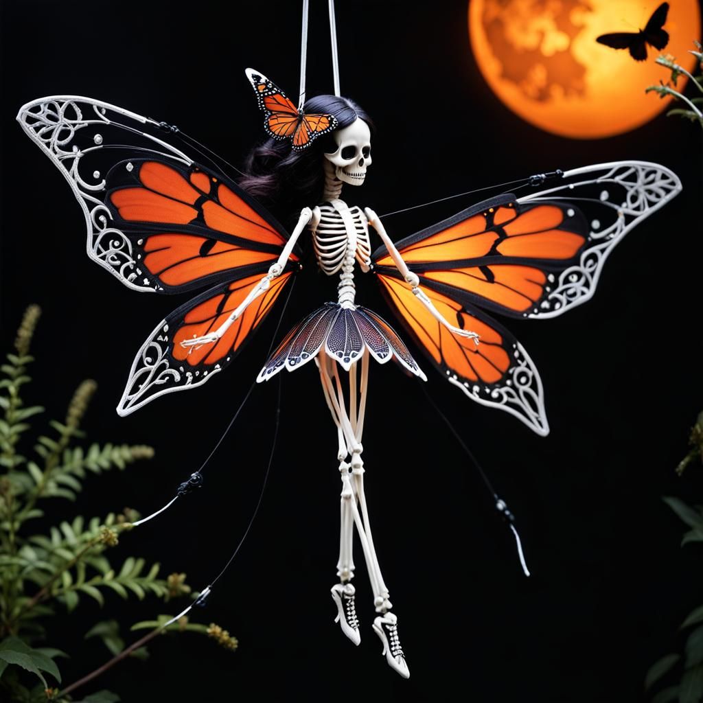 Gothic Child Flies Bone Fairy Kite with Butterfly Wings