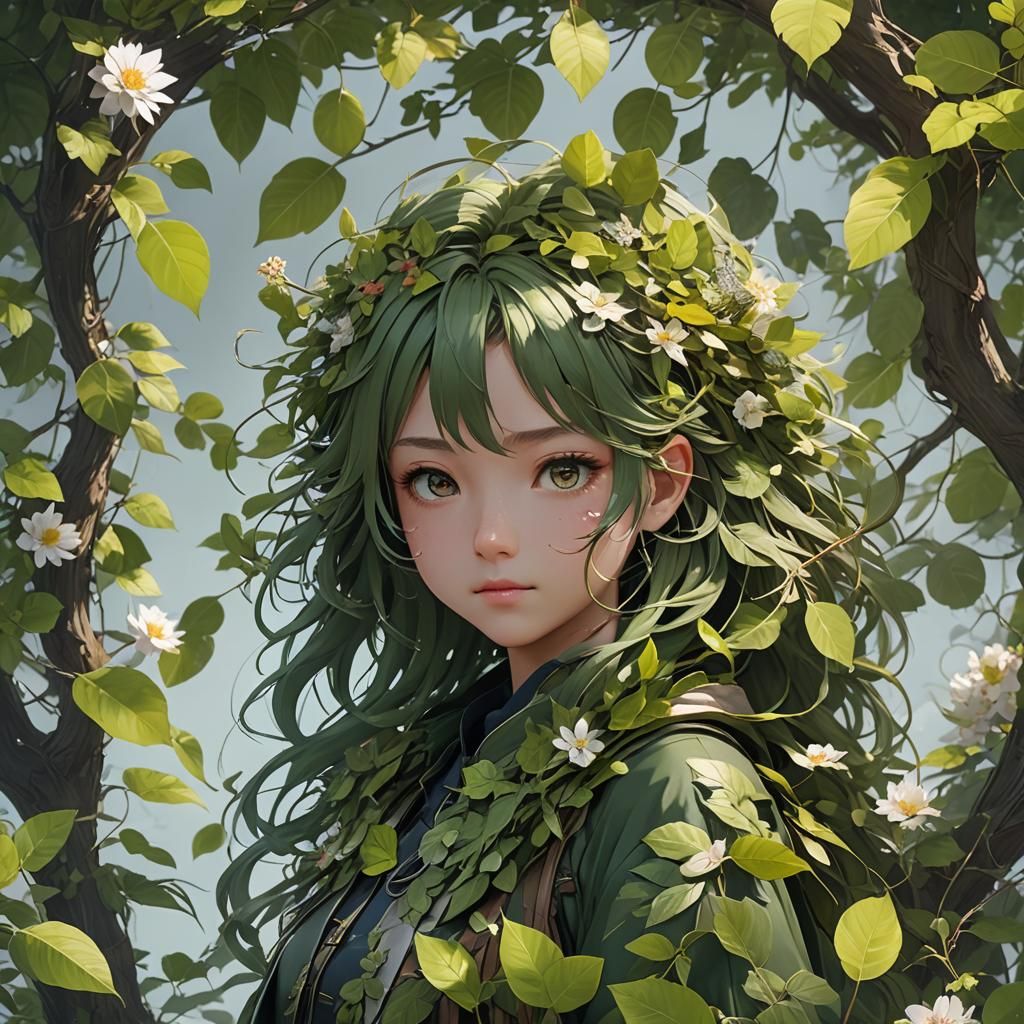 Nature's Child: 3D Anime Art Inspired by WLOP