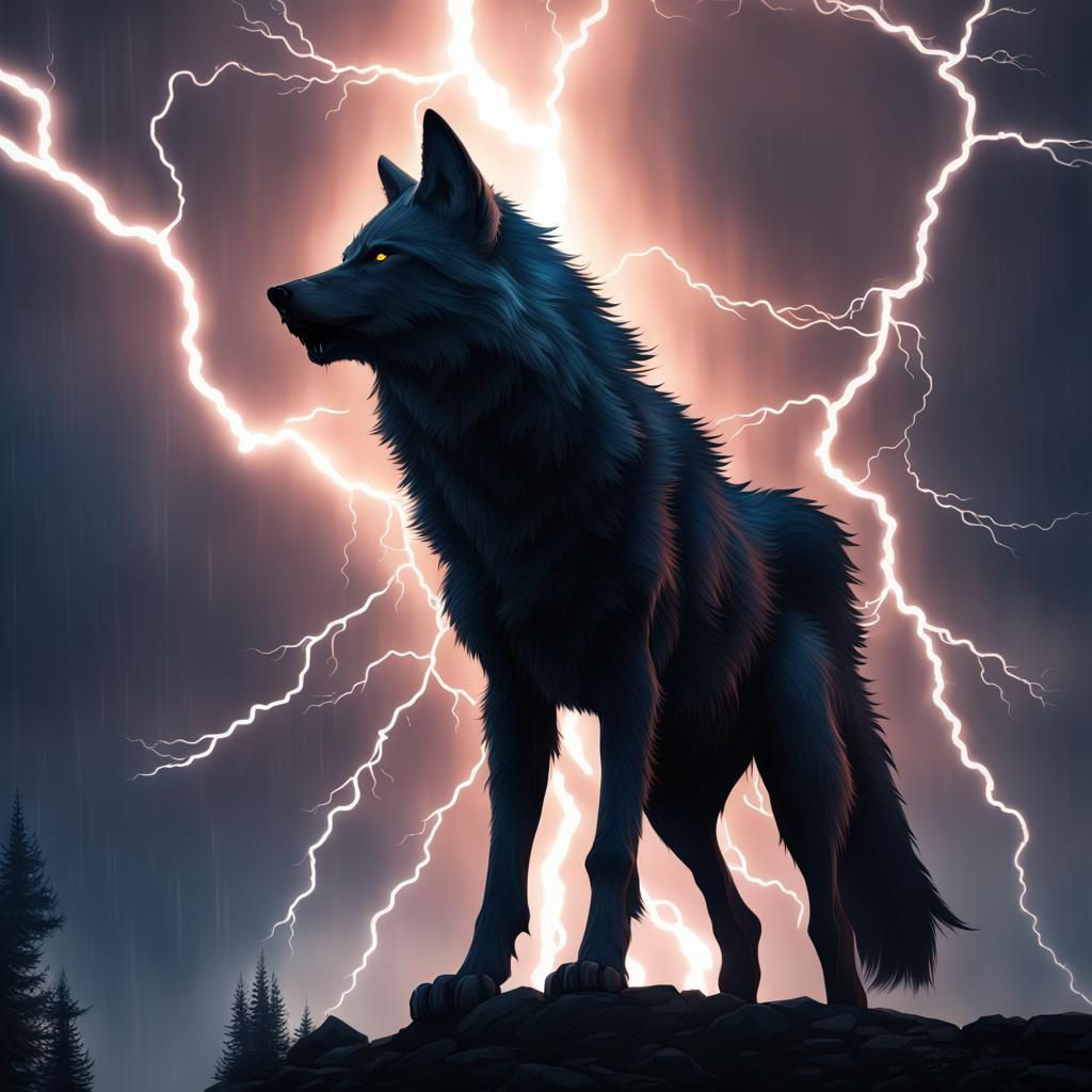 Wolf Silhouette in Stormy Fantasy Concept Art