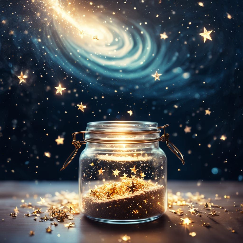 Glass Jar Filled with Stardust in Ethereal Oil Painting Styl...