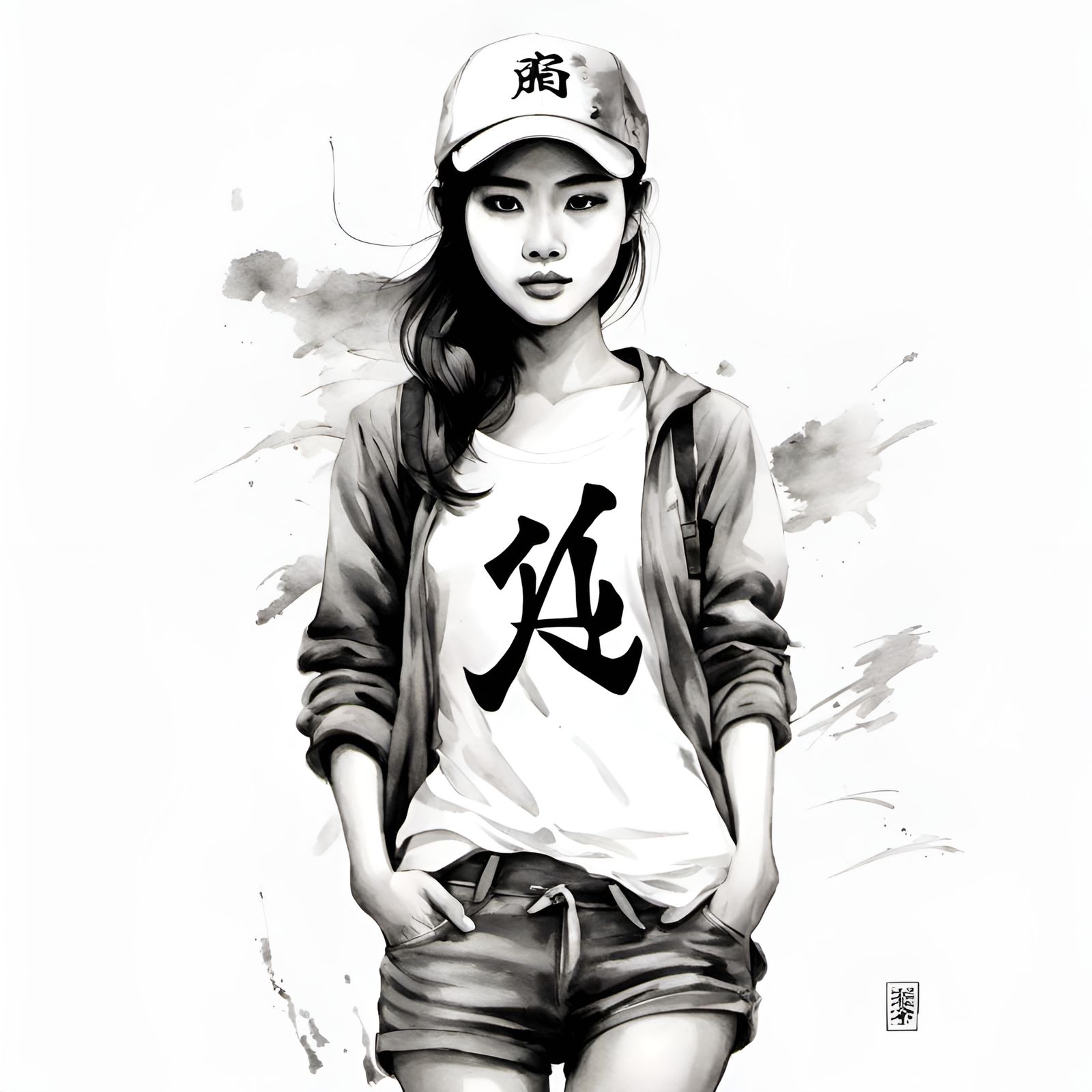 Modern Thai Girl in Chinese Ink Painting