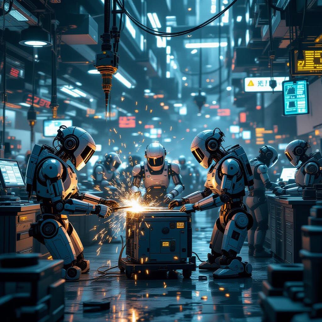 Chaotic Robot Market Trading Energy Cores in CGI Style