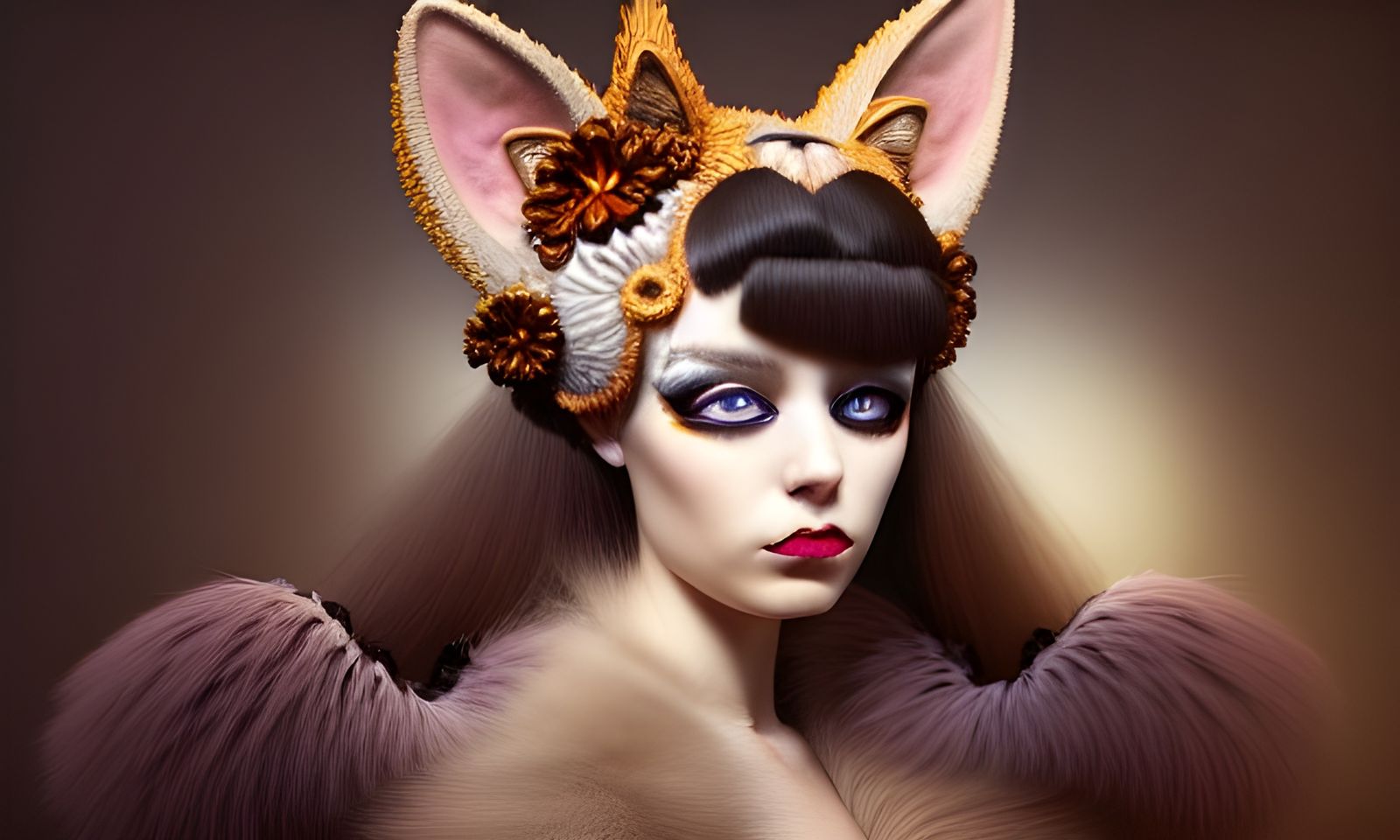 Cat-Eared Lady with Yarn, Elaborate Illustration