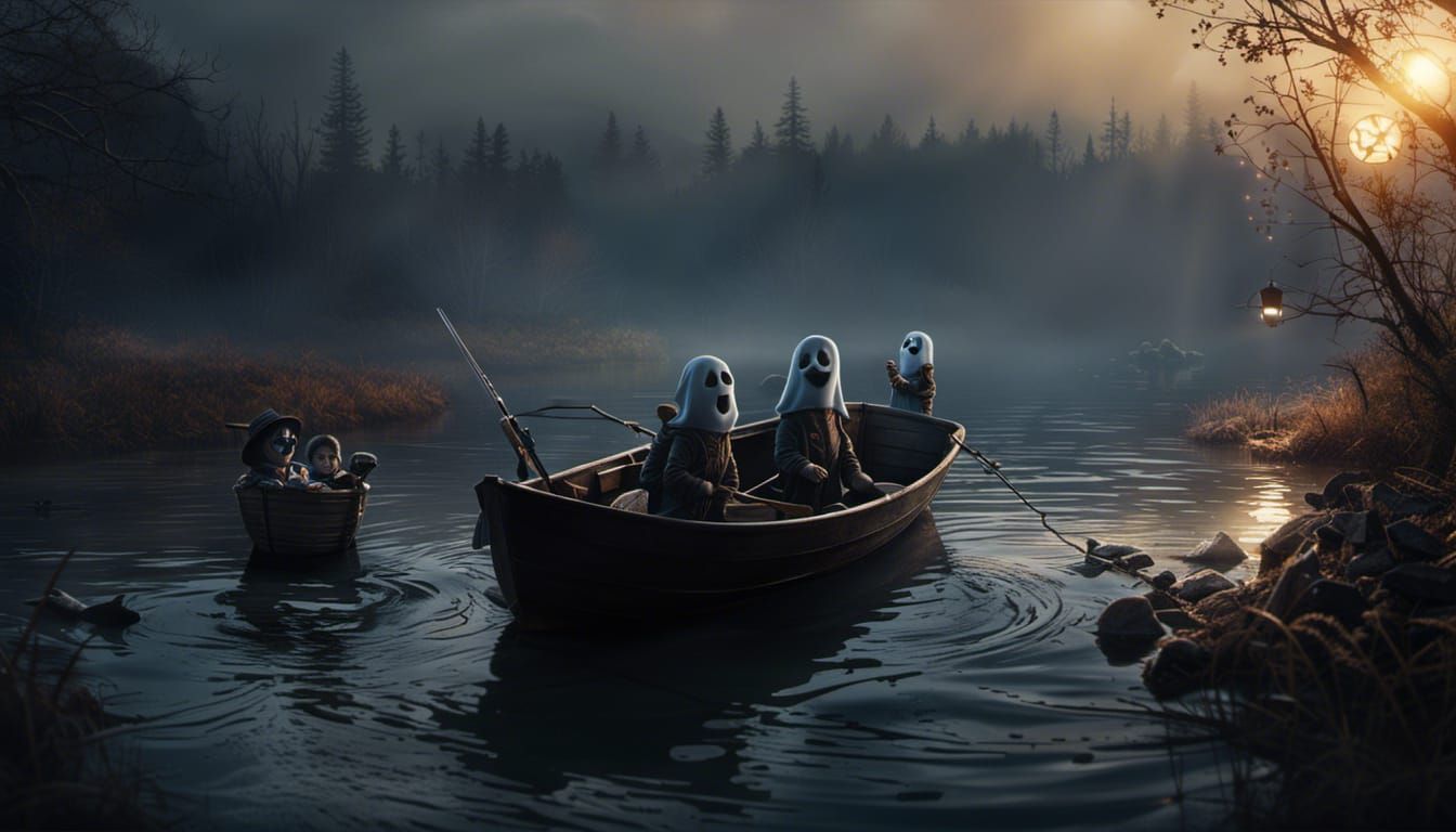 Two Cute Ghosts Fishing on Haunted Lake