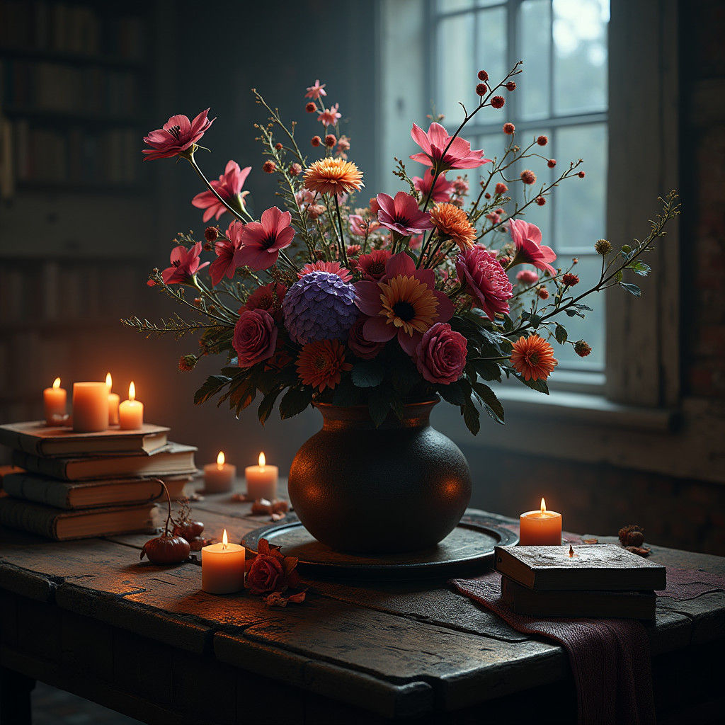 Eerie Bouquet of Toxic Flowers in Matte Painting Style