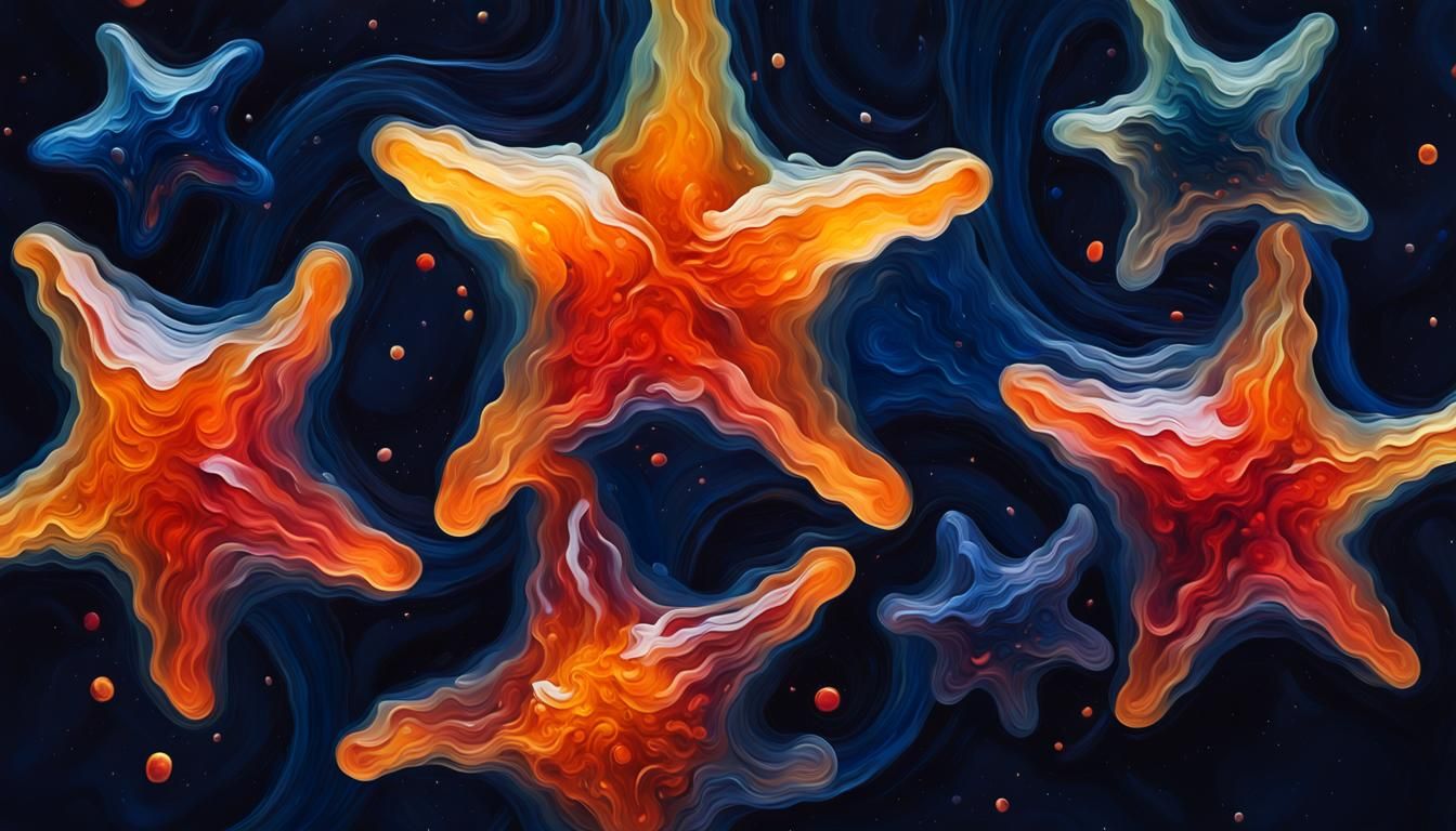 Rotating Jelly Stars in Impasto Oil Paint Style